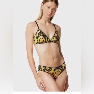 $175  Versace Women Gold Black Barocco-Print Bikini Brief Panty Size IT 1